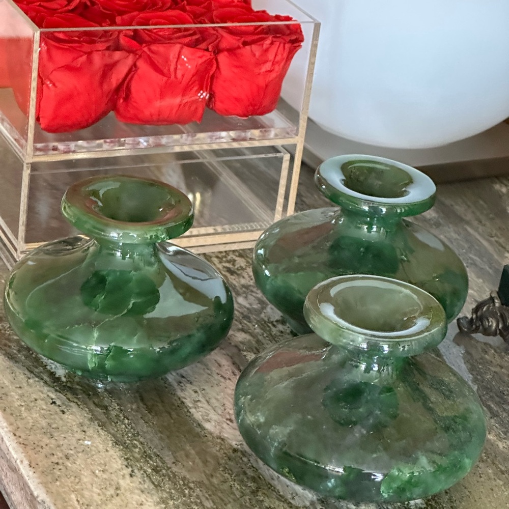 Antique1970s Vintage Russian
Siberian Jade Stone Vases In a rich "spinach"green - Picture 3 of 15